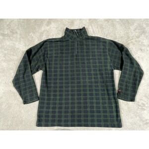 FUBU Mens Green Black Plaid Quarter Zip Fleece Pullover Sweater Large Vintage